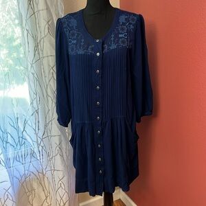 Anthropologie Drop Waist Pheasant Embroidered Dress Size 14